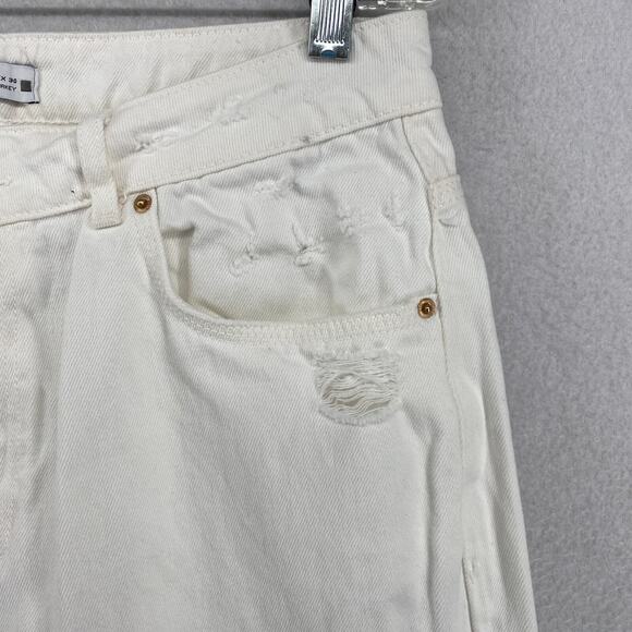 ZARA Jeans Womens 8 Mom High Waist Wide Leg Distressed 5 Pocket Denim White - Picture 5 of 11